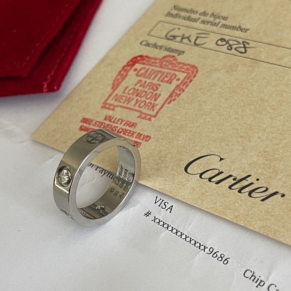 Cartier 3 Diamonds Love Ring, 18K White Gold. - Picture 4 of 9